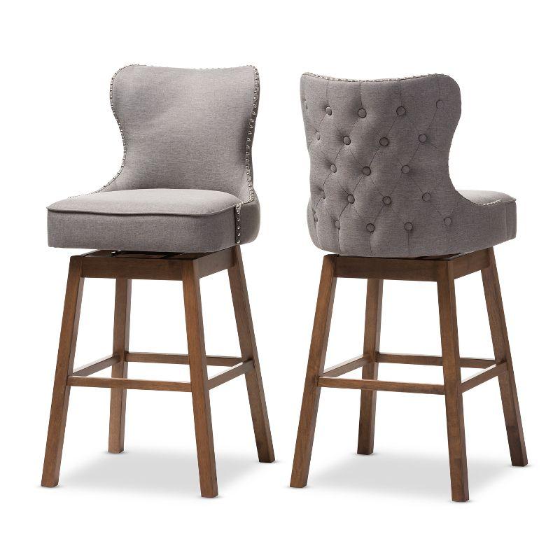 Gradisca Swivel Barstools with Button-Tufting & Nail Heads Trim: Polyester Upholstery - Baxton Studio