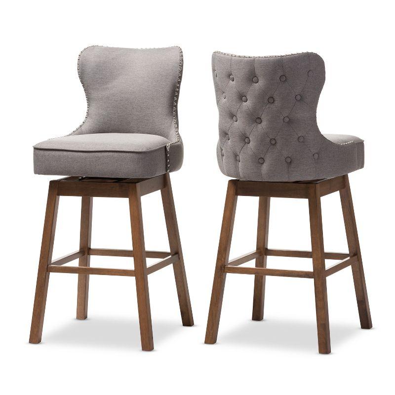 Gray Walnut Upholstered Swivel Bar Stools Set of 2