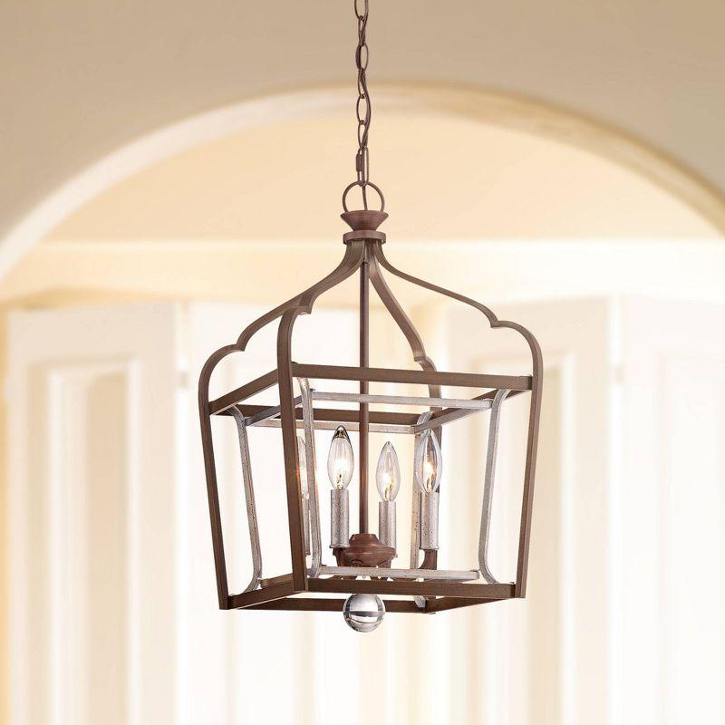 Minka Lavery Dark Rubbed Aged Silver Pendant Chandelier 18" Wide Industrial 4-Light Fixture for Dining Room House Foyer Kitchen