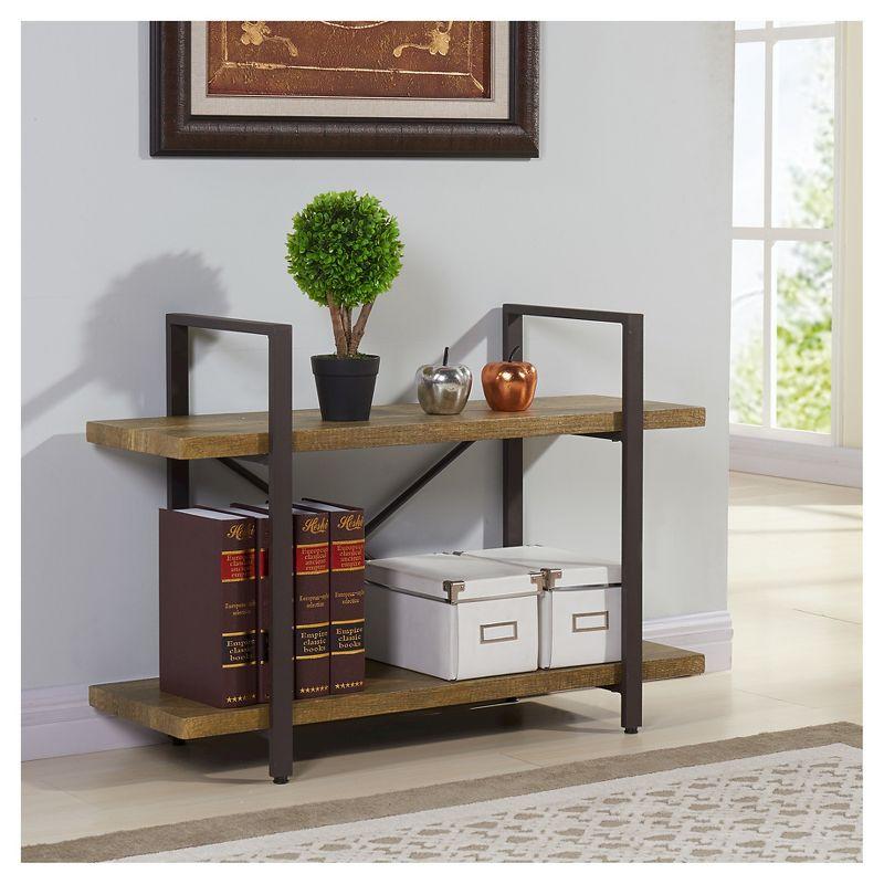35.5" Brown Wood Two-Tier Rustic Bookcase