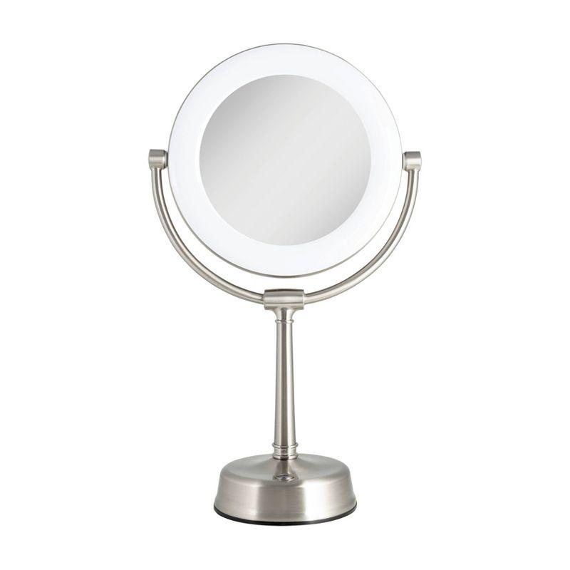 Lexington Satin Nickel Dual-Sided LED Lighted Vanity Mirror with Adjustable Stand