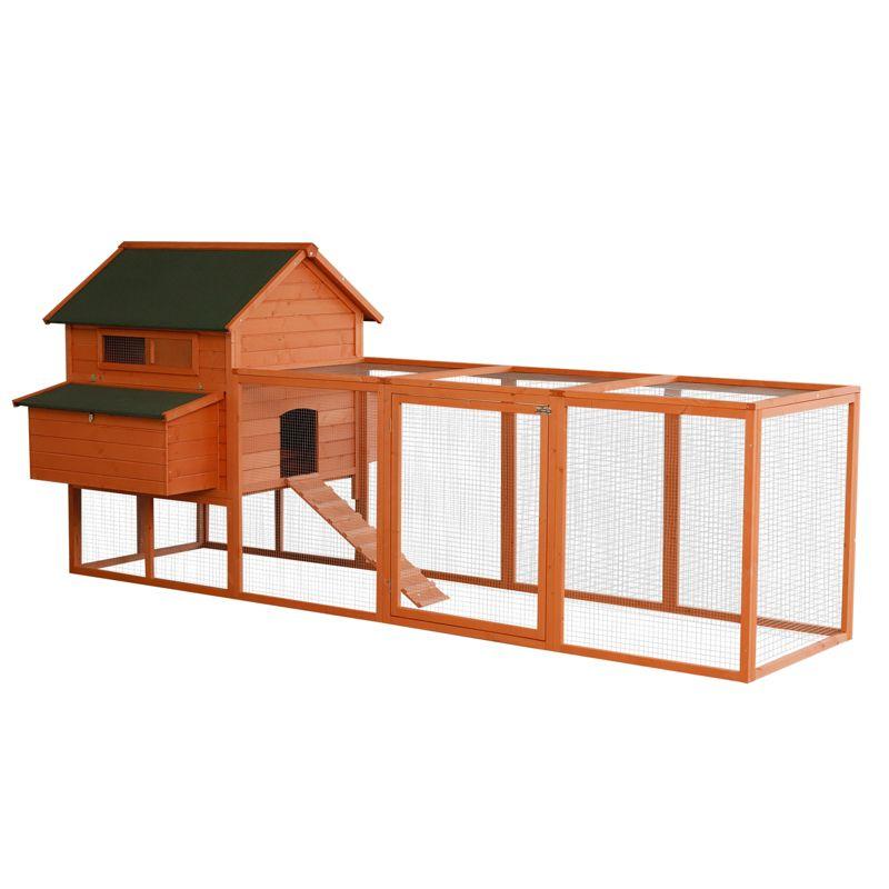PawHut 137" Chicken Coop Wooden Large Chicken House Deluxe Rabbit Hutch Lockable Poultry Hen Cage Backyard with Nesting Box and Run, Orange