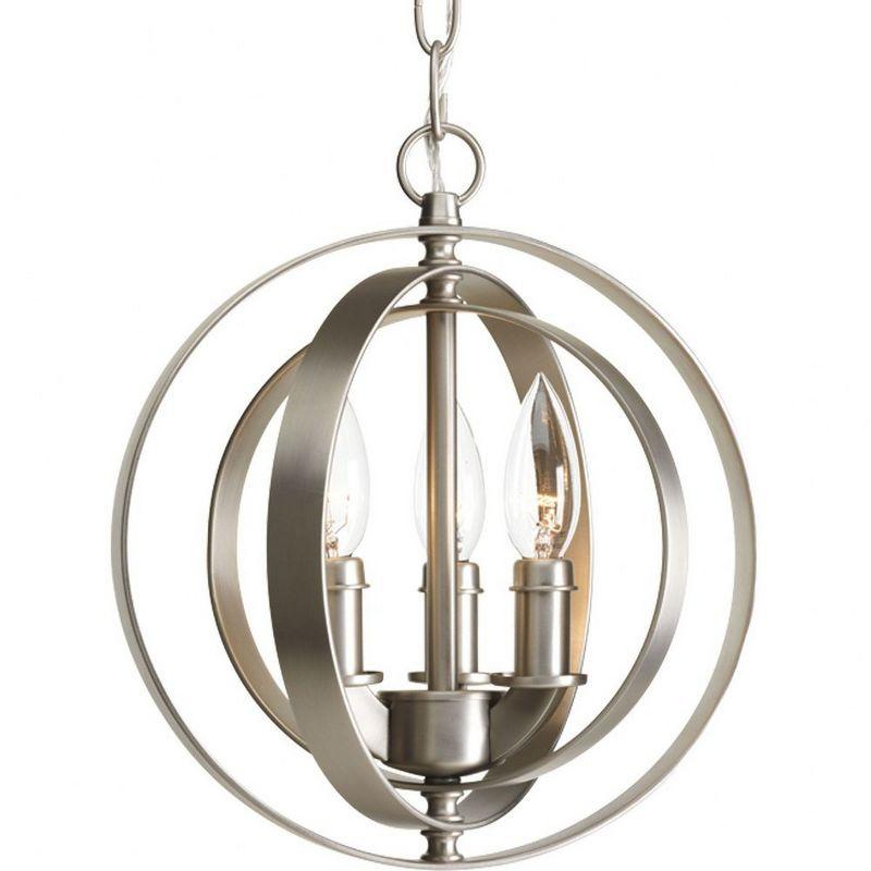 Progress Lighting Equinox 3-Light Mini-Pendant, Burnished Silver, Steel, Armillary Sphere Shade