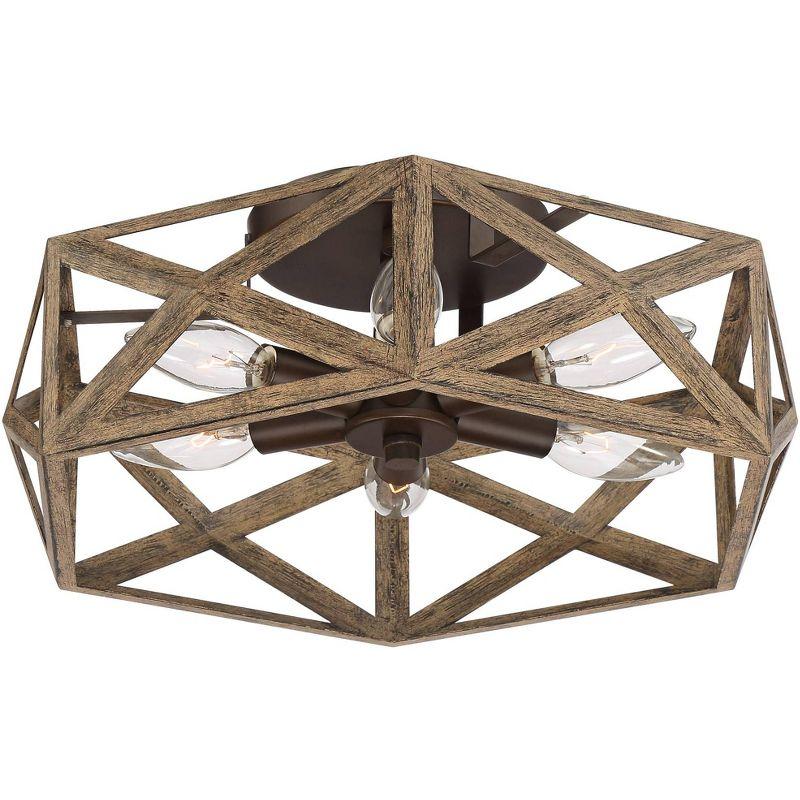 Possini Euro Design Moorcroft Modern Farmhouse Ceiling Light Semi Flush Mount Fixture 14 1/2" Wide Dark Wood Bronze 6-Light Hexagon Frame for Bedroom