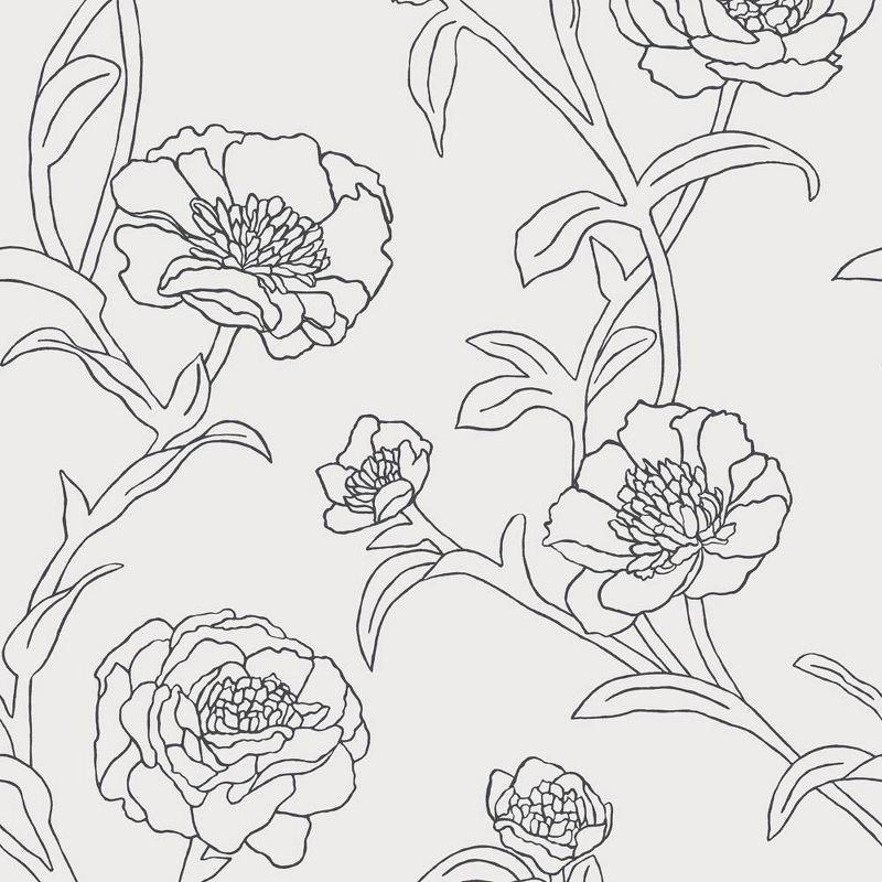 Tempaper & Co. Peonies Removable Peel and Stick Wallpaper, Black and White Floral, 56 sq. ft.: Vinyl Self-Adhesive Botanical Decor