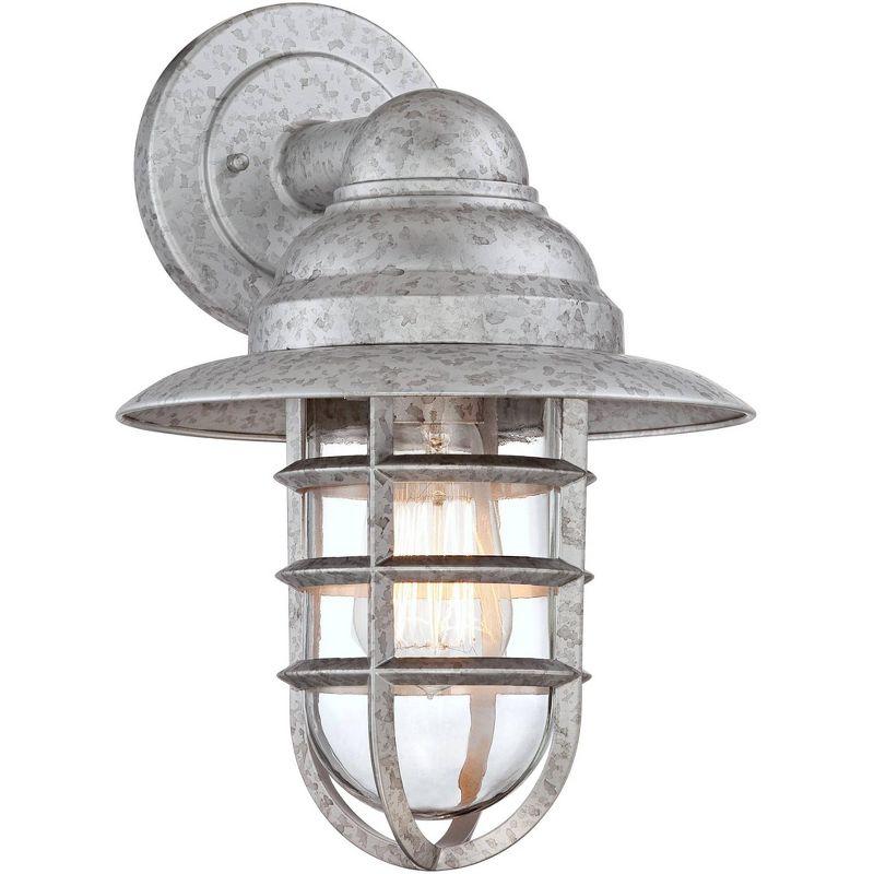 Galvanized Silver Industrial Outdoor Wall Light with Clear Glass