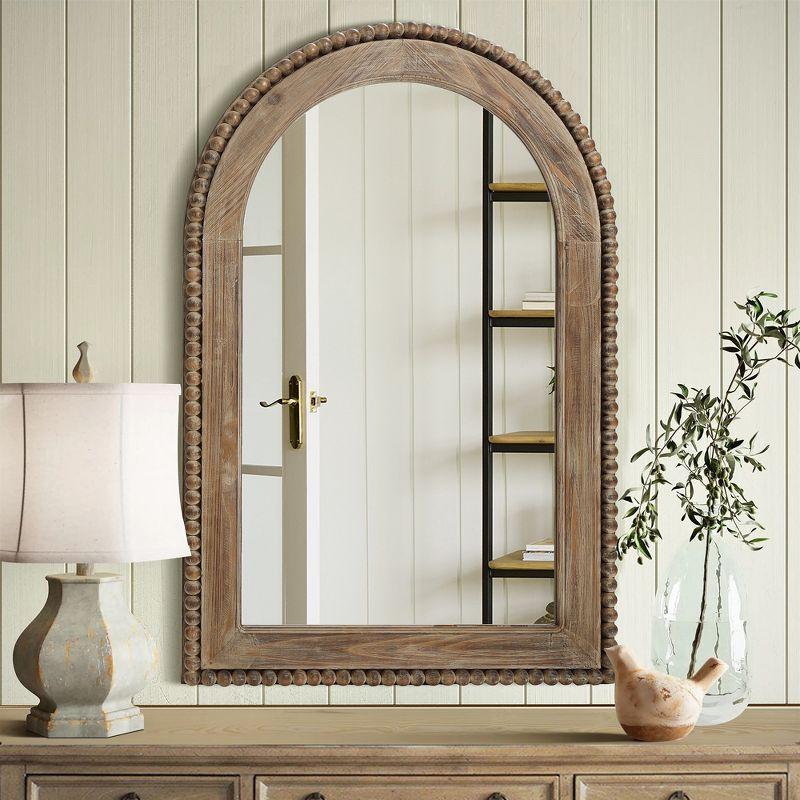 LuxenHome Wood Framed Arch Window Wall Mirror Brown