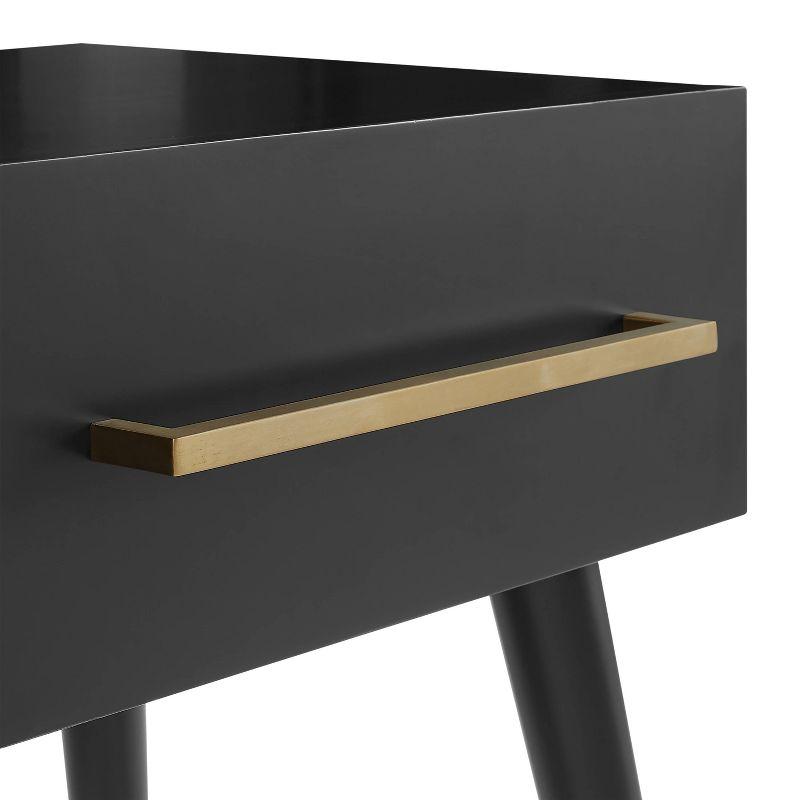 Everett End Table Matte Black - Crosley: Mid-Century Modern Design, Storage Drawer, Tapered Legs, Metal Hardware