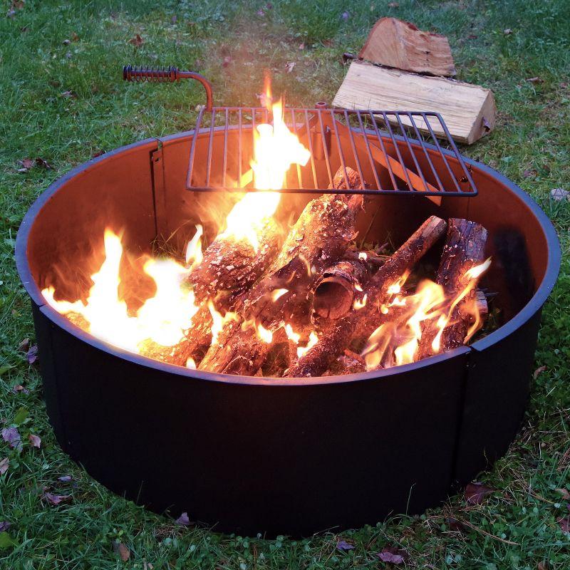 Sunnydaze Outdoor Heavy-Duty Steel Portable Campfire Ring with Cooking Grate and Fire Poker - 36" - Black