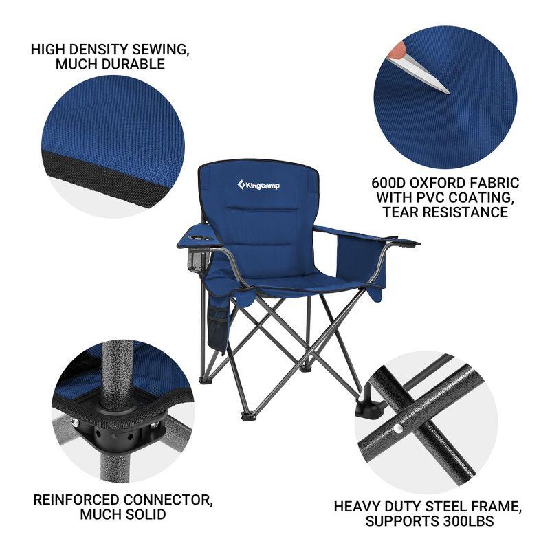 KingCamp Padded Folding Lounge Chairs with Built In Cupholder, Insulated Cooler Sleeve, and Side Storage Pocket for Indoor and Outdoors, 2 Packs, Blue