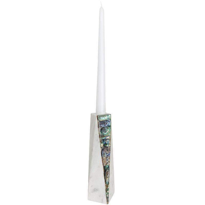 Anaya Iridescent White Marble 8" Tabletop Candlestick Holder