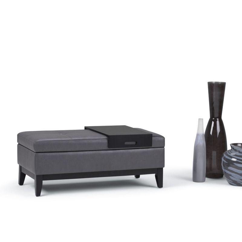 Simpli Home Oregon 42"W Upholstered Storage Ottoman Bench with Lift-Top Lid and Tray