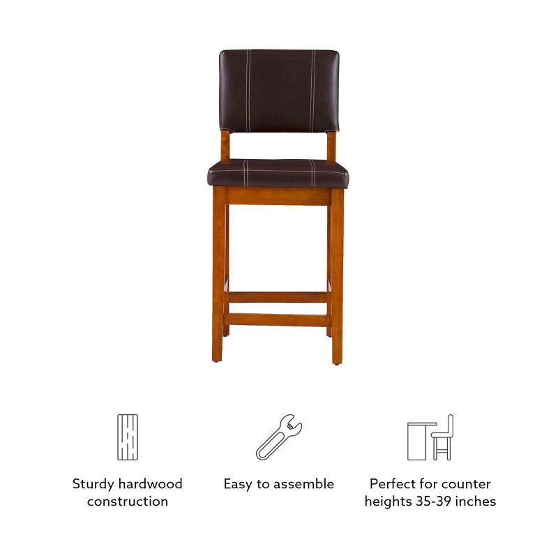 Linon 24" Milano Padded Back and Seat Faux Leather Counter Height Barstool Brown: Rubberwood Legs, Upholstered, 275lb Capacity