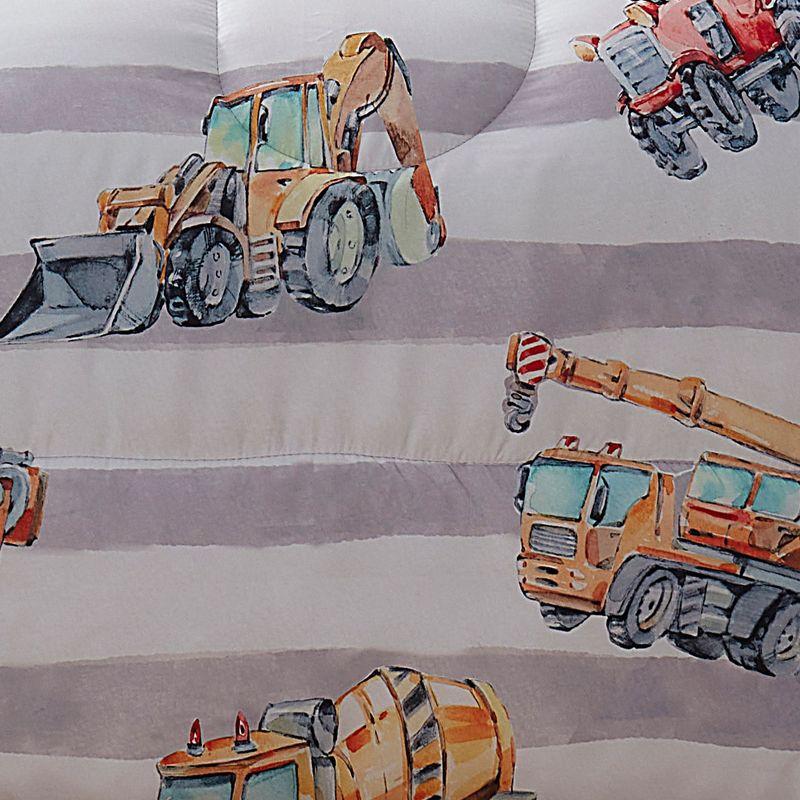 Construction Trucks Gray/Blue/Orange Comforter Set with Sheet set