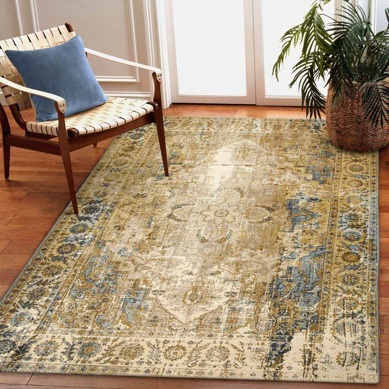 Blue Rectangular Synthetic Medallion Area Rug 6'6" x 9'4"