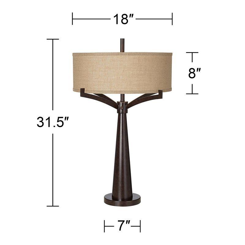 Franklin Iron Works Tremont Industrial Table Lamp 31 1/2" Tall Bronze Metal Burlap Fabric Drum Shade for Bedroom Living Room Bedside Nightstand Office