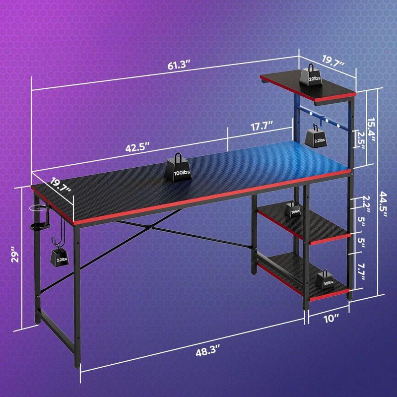 Bestier 61 Inch Retangular Gaming Desk with Shelves Black