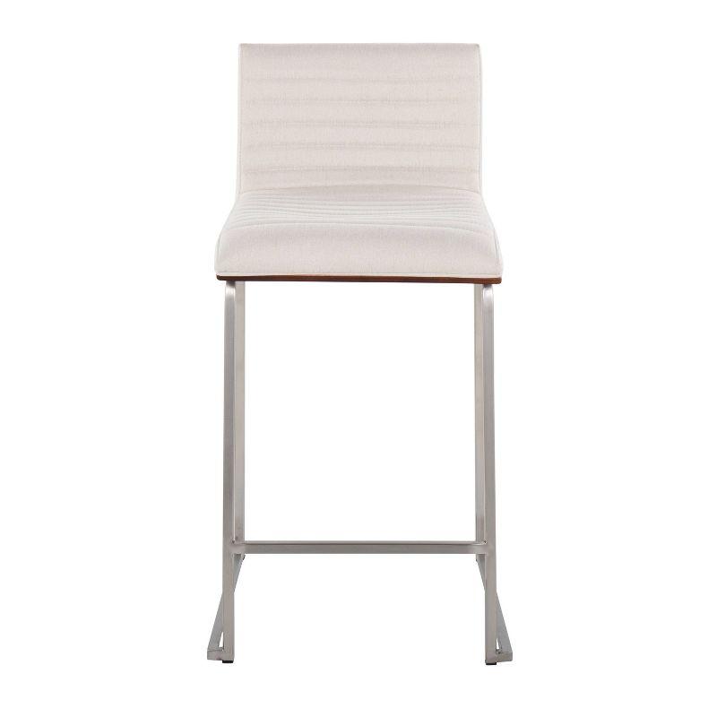 Set of 2 Cream and Walnut Counter Height Barstools with Stainless Steel Base