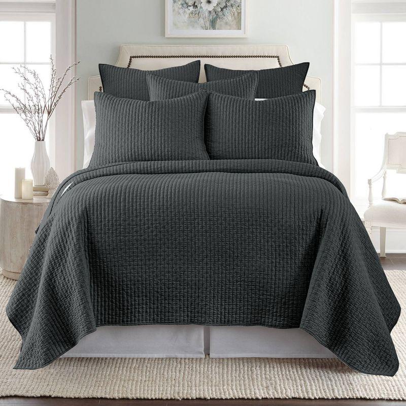 Charcoal Cotton King Quilt Set with Reversible X-Stitch Pattern
