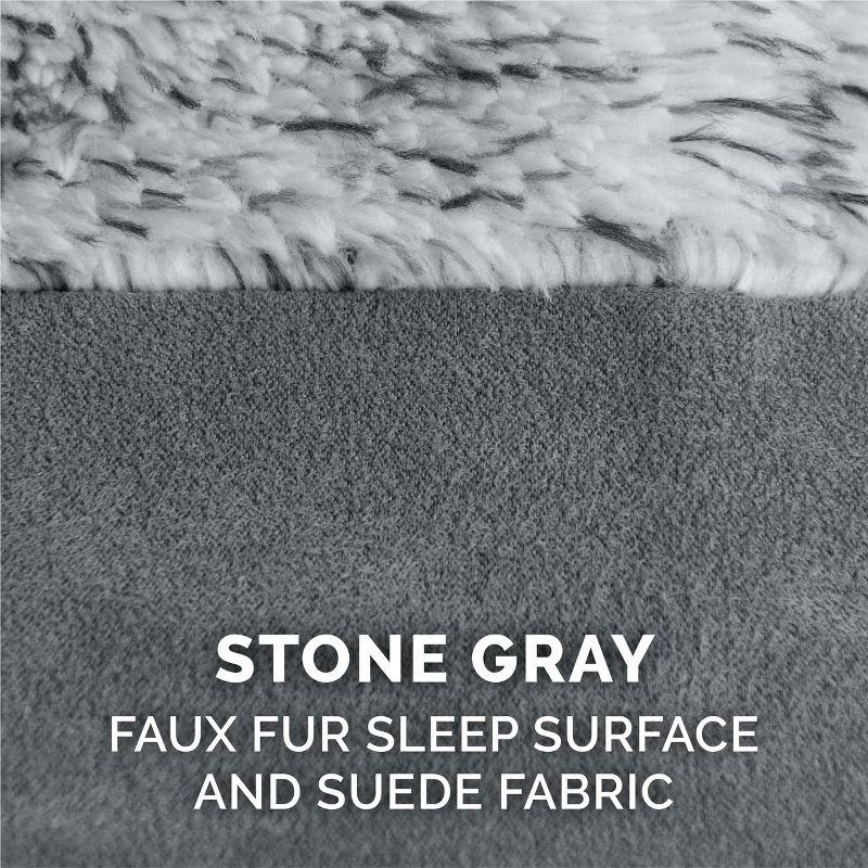 FurHaven Two-Tone Faux Fur & Suede Deluxe Chaise Lounge Orthopedic Sofa Dog Bed - Jumbo, Stone Gray