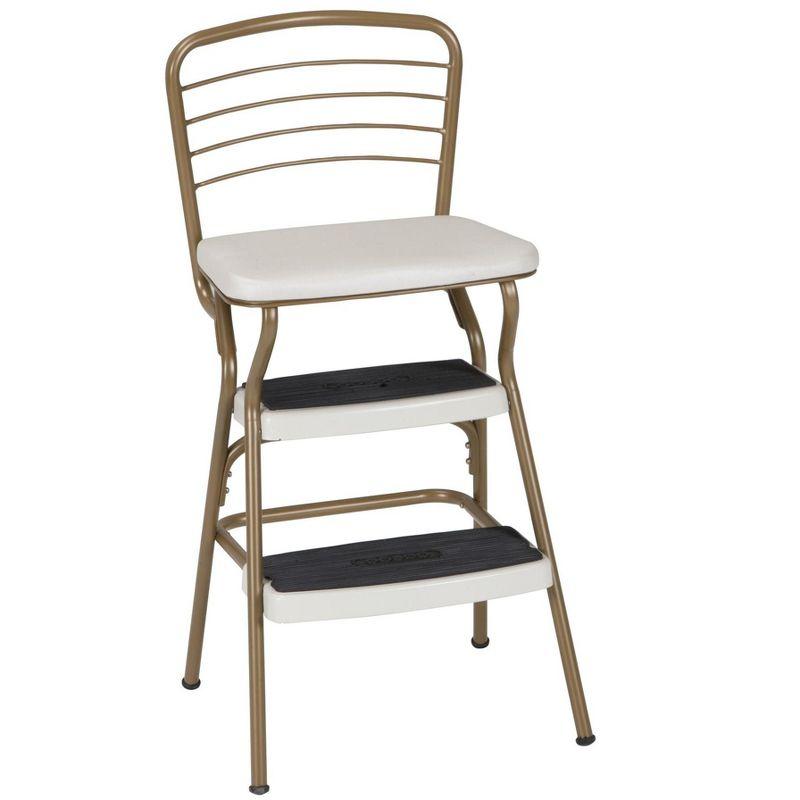 Stylaire Steel Retro Chair + Step Stool with Flip-Up Vinyl Seat