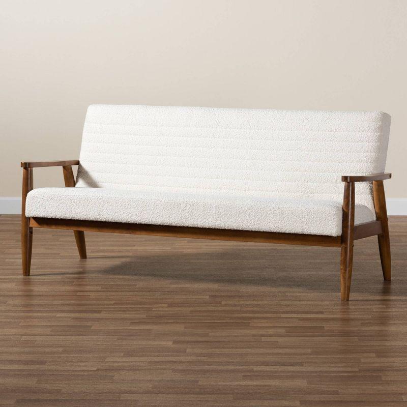 Stratton Boucle Fabric and Wood Sofa White/Walnut Brown - Baxton Studio: Polyester Upholstery, Rubberwood Frame, Seats 3