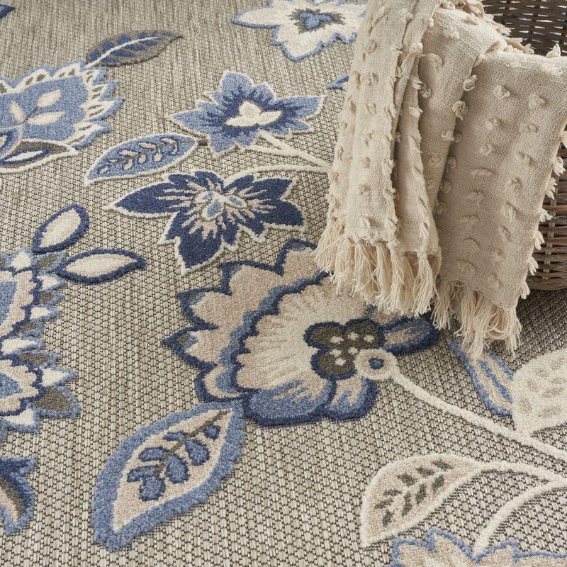 Nourison Aloha Floral Farmhouse Flatweave High-Low Indoor Outdoor Area Rug Blue Grey 7'10" x 10'6"