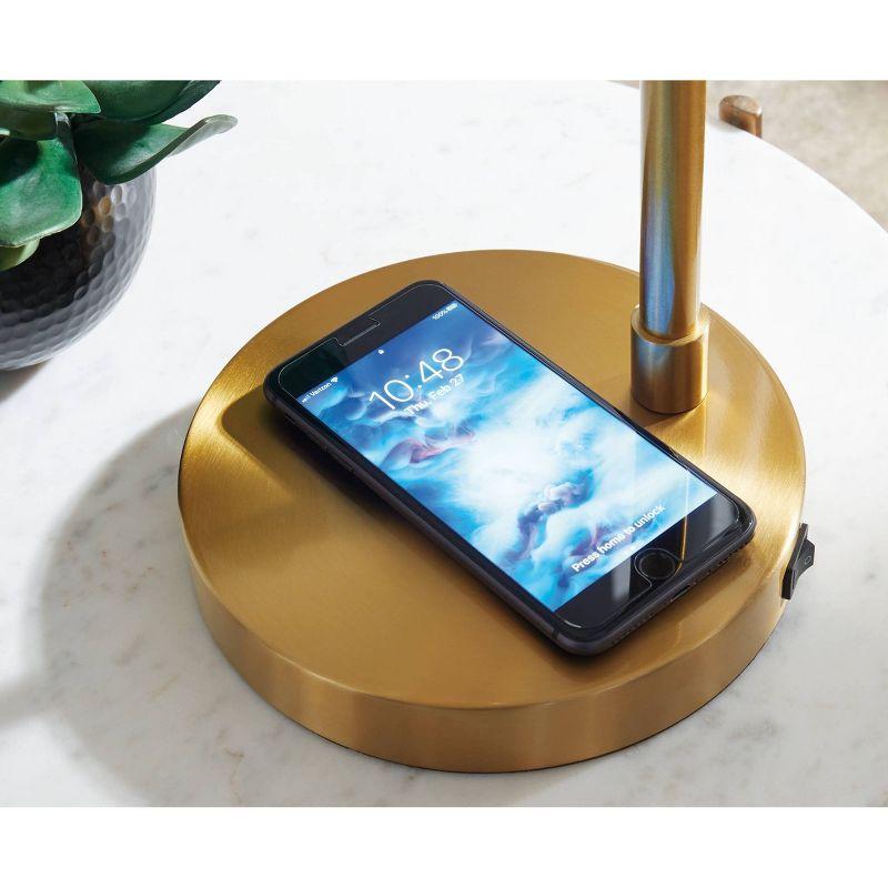 Abanson Desk Lamp Amber/Gold - Signature Design by Ashley: Metallic Finish, USB Port, Wireless Charging