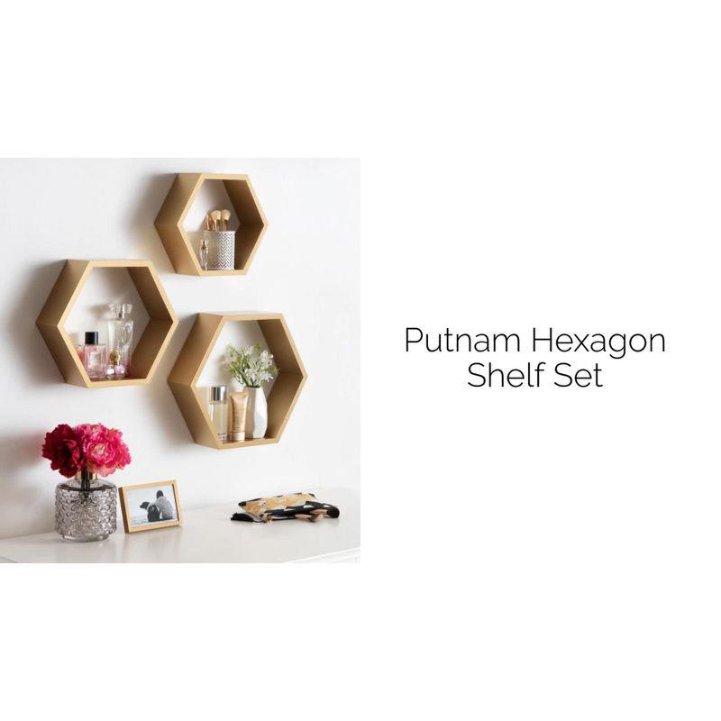 3pc Putnam Hexagon Wood Shelf Set Gold - Kate & Laurel All Things Decor: Mid-Century Modern, Wall-Mounted