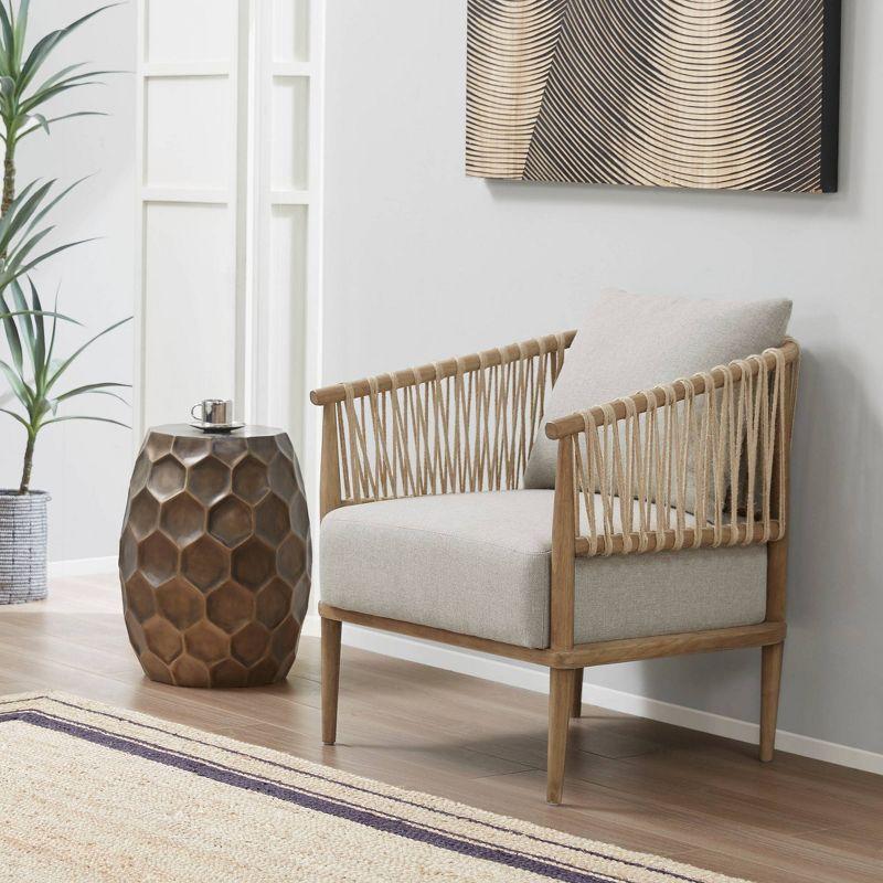 Natural Wood and Jute Rope Barrel Accent Chair