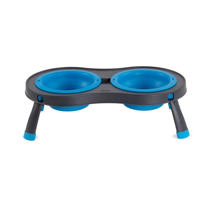 Small Blue Elevated Pet Feeder with Collapsible Bowls