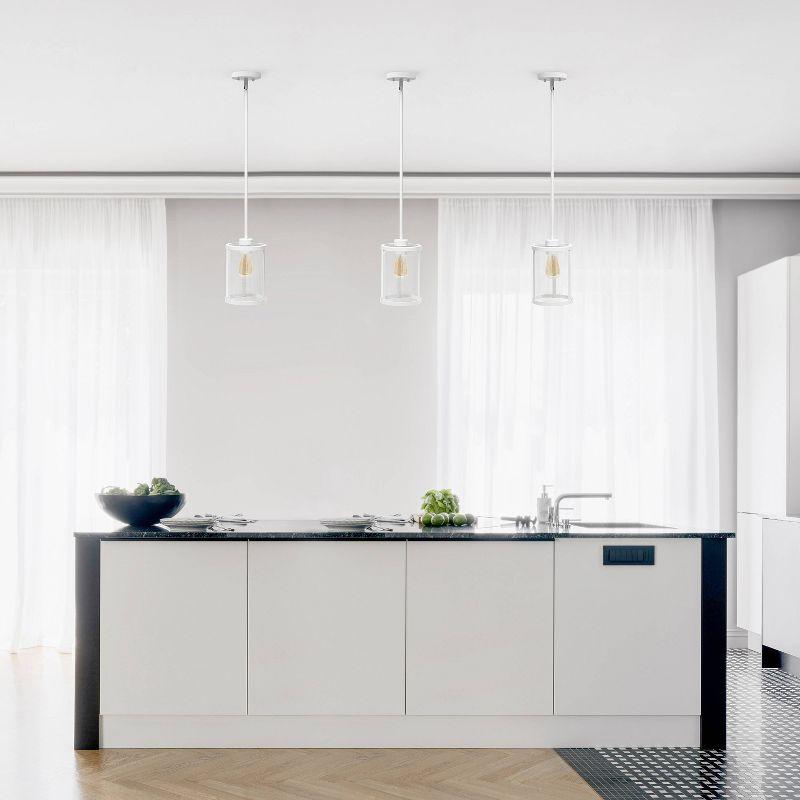 1-Light 9.25" Modern Farmhouse Adjustable Hanging Cylindrical Clear Glass Pendant Fixture with Metal Accent White - Lalia Home: UL Listed