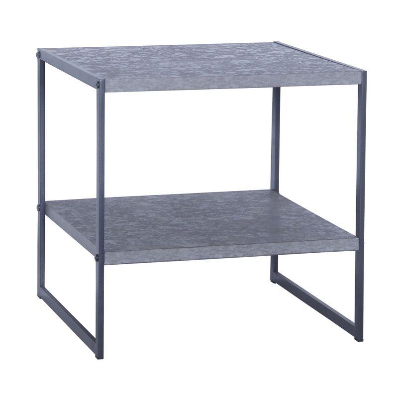 Gray and Black Metal Square End Table with Shelf