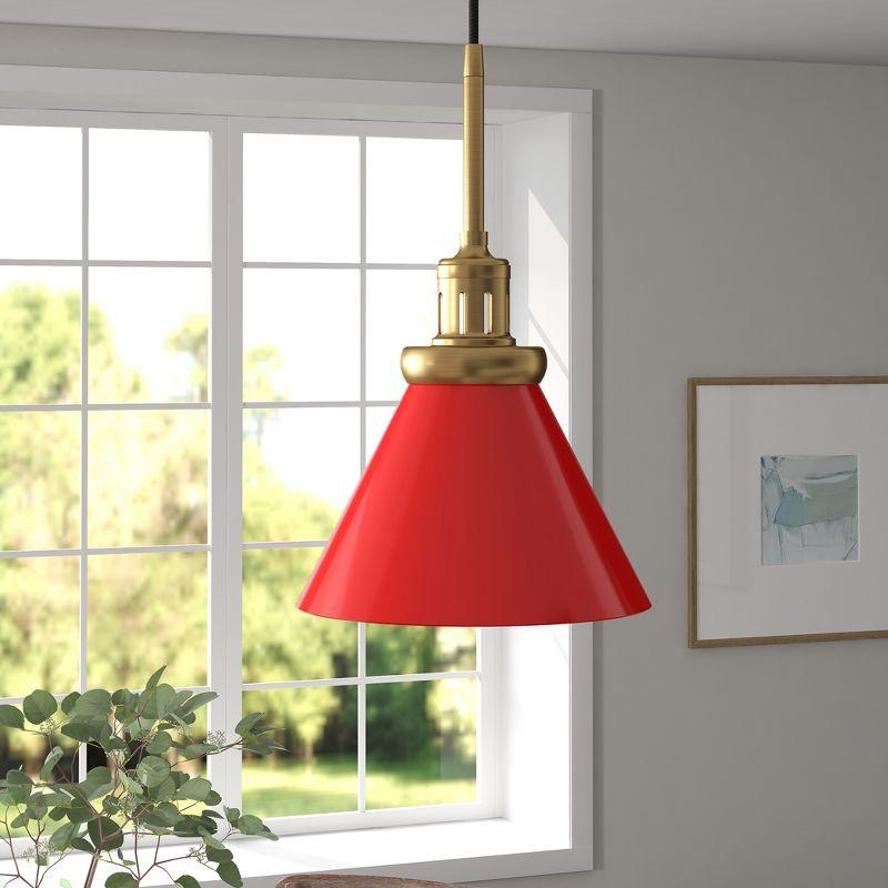 Poppy Red and Brass 8.5" Industrial Pendant Light