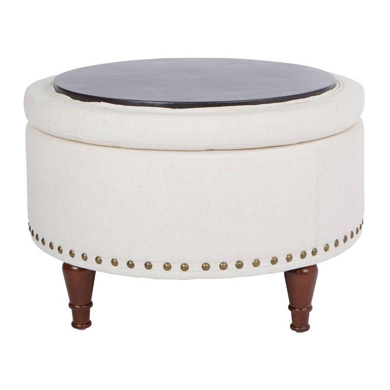 Alloway Storage Ottoman Linen - OSP Home Furnishings: Mid-Century Modern Footstool, Wood Frame