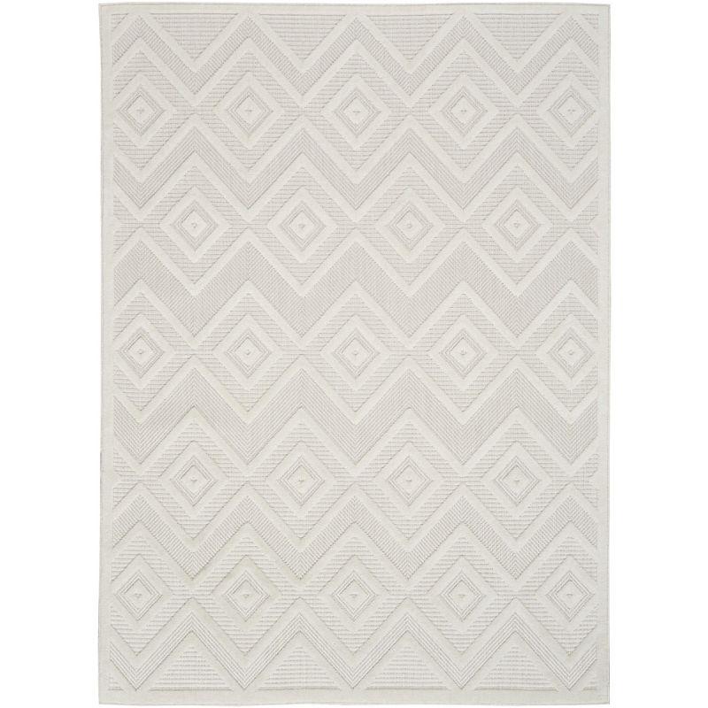 Nourison Versatile Diamond Geometric Flatweave Indoor Outdoor Area Rug Ivory/White 6' x 9'