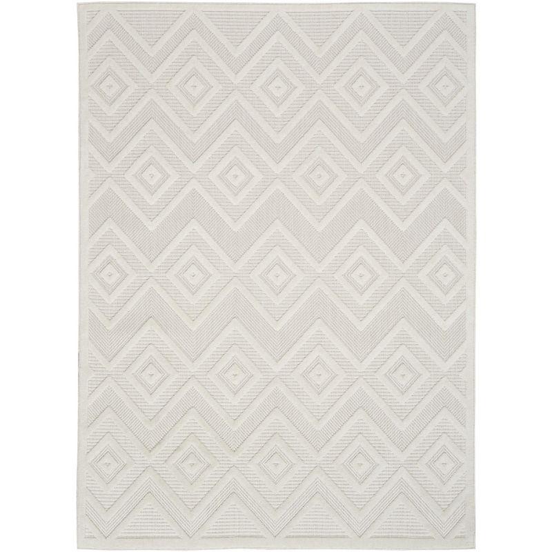 Ivory and White Diamond Flatweave 6' x 9' Indoor/Outdoor Rug