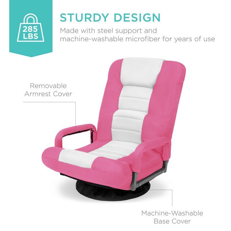 Best Choice Products 360-Degree Swivel Gaming Floor Chair w/ Armrest Handles, Foldable Adjustable Backrest - Pink/White