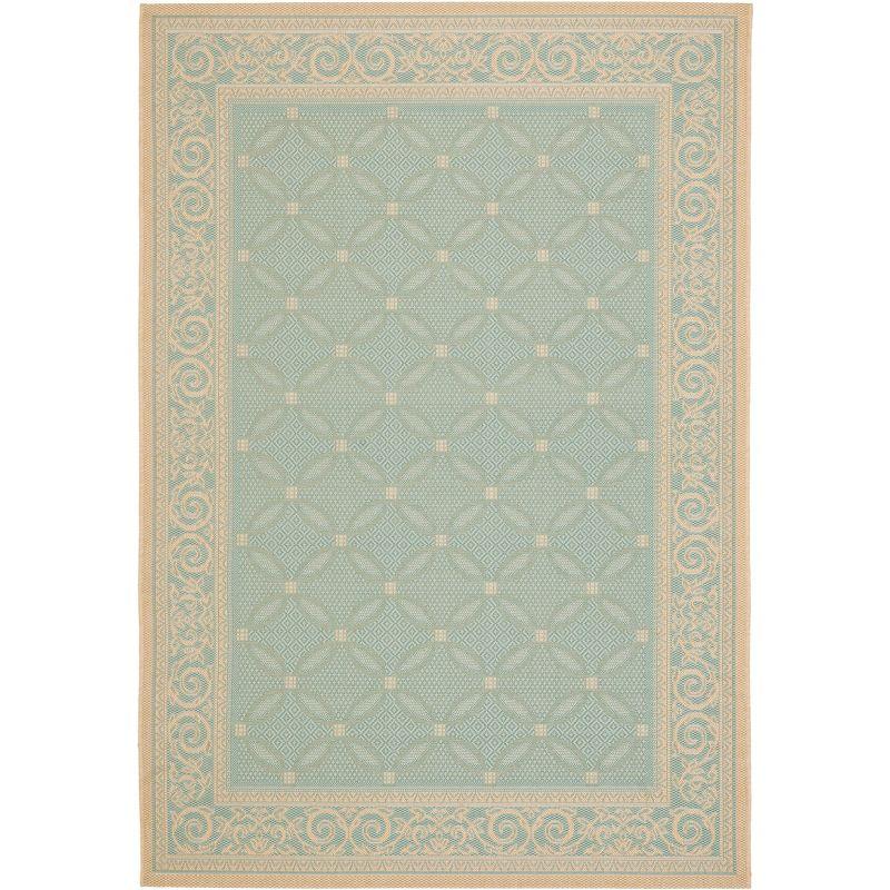 Aqua and Cream Baroque Print Rectangular Synthetic Area Rug