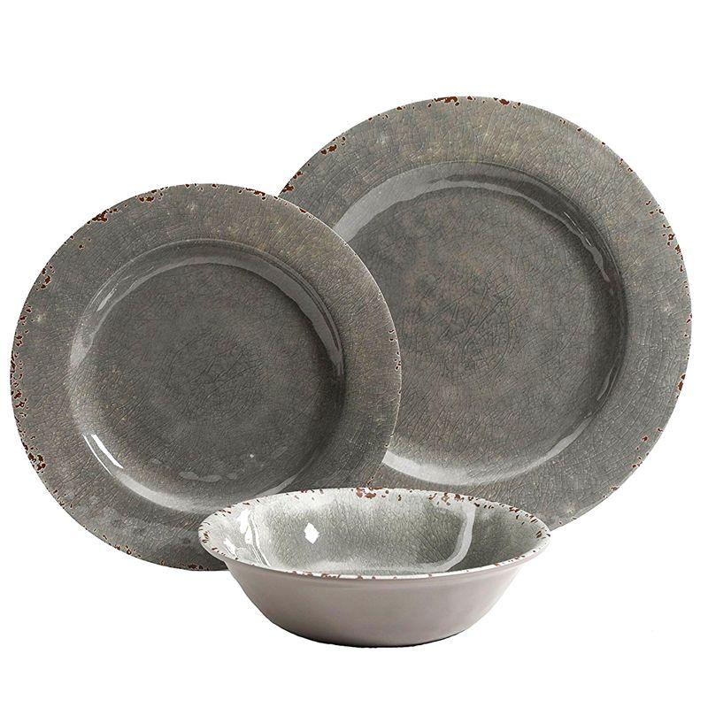 Mauna Gray Crackle Melamine 12-Piece Dinnerware Set, Service for 4