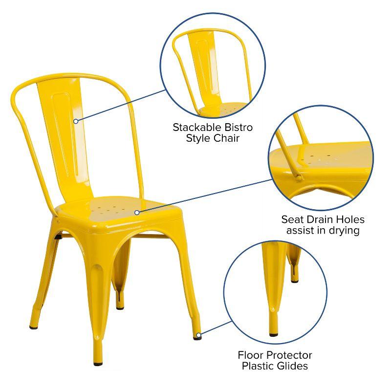 Vintage Bistro-Style Yellow Steel Stackable Side Chair