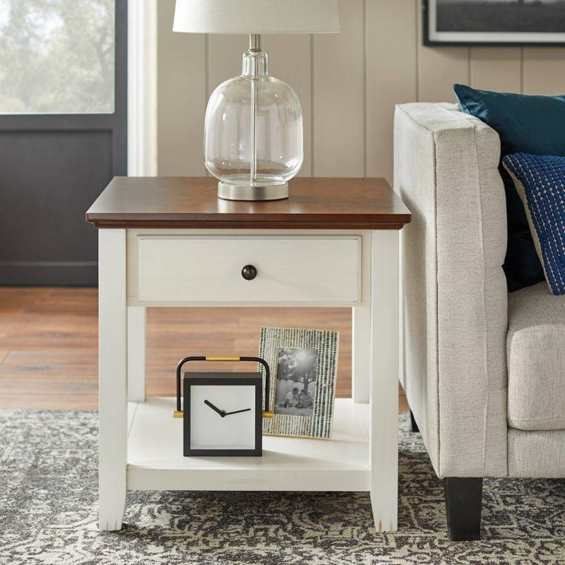 Charleston End Table Off White/Chestnut - Buylateral: Mid-Century Modern Design, Drawer & Fixed Shelf