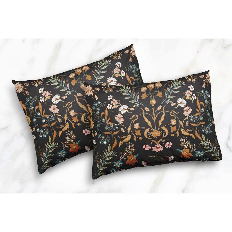 Boho Floral Wildflower Black And Orange Twill Floral Duvet Cover Set (Set of 3)