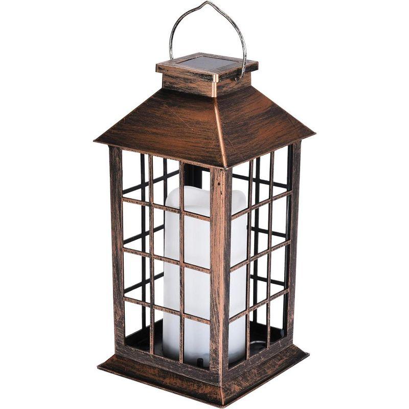 Bronze Solar LED Lantern with Squares Pattern