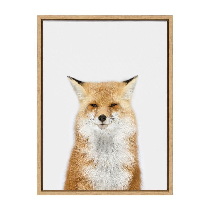 Natural Framed Fox Canvas Wall Art for Nursery