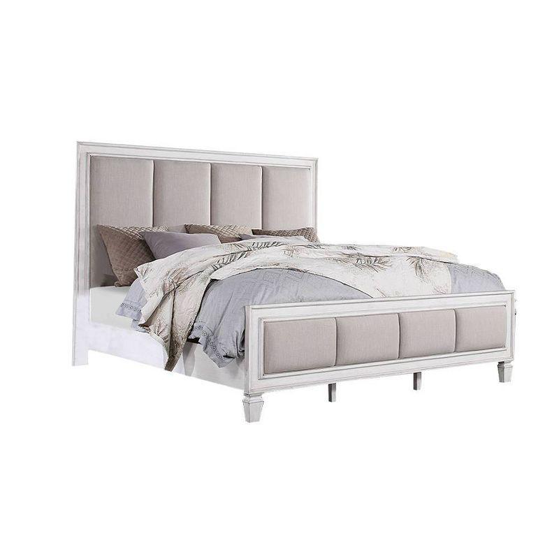 88" Eastern King Bed Katia Bed Light Gray Linen, Rustic Gray Weathered White Finish - Acme Furniture