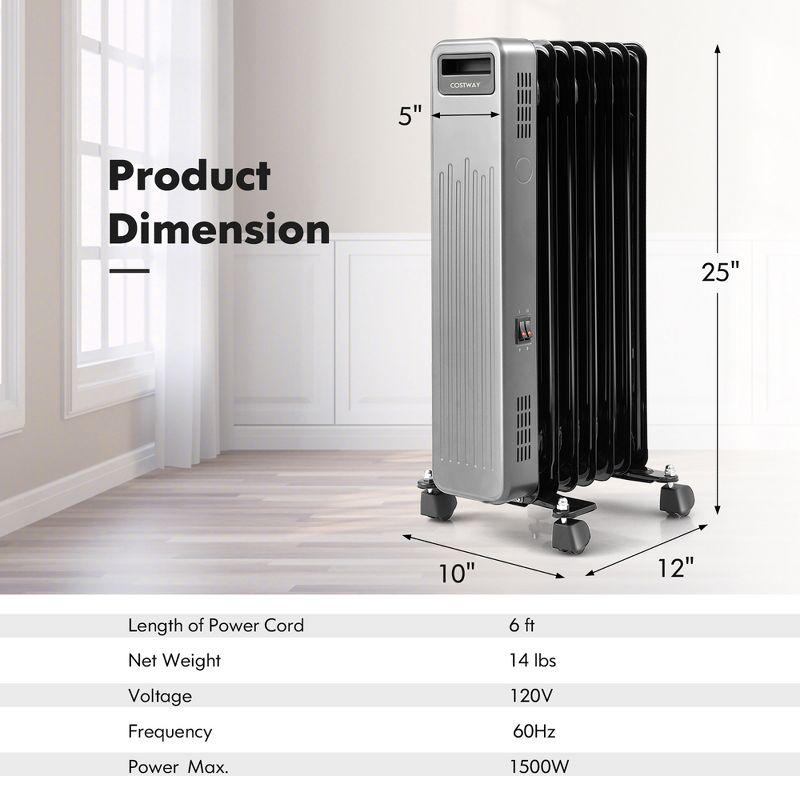 Costway 1500W Oil-Filled Radiator Heater Portable Electric Space Heater 3 Heat Settings