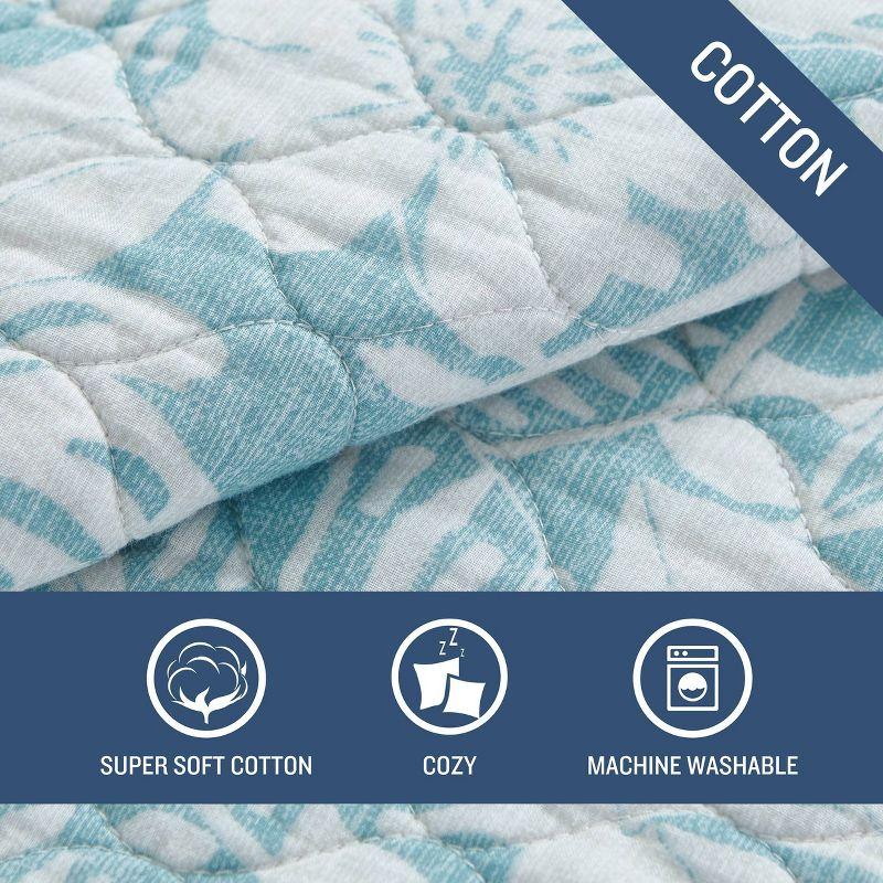 Coastal Breeze King Cotton Quilt Set in Aqua Blue with Reversible Design