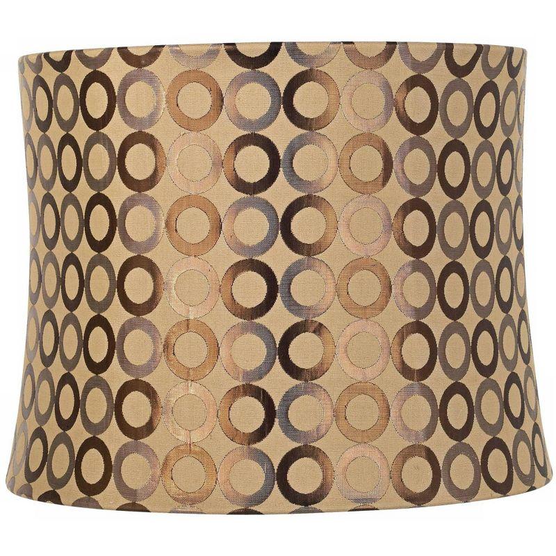 Tan Fabric Drum Lamp Shade with Copper Metallic Circles 14"x11"