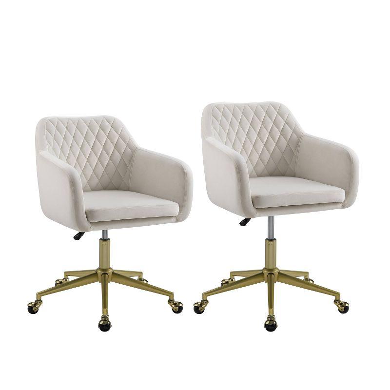 Imogen Modern Swivel Office Desk Chair Off-White - Linon: Quilted Back, Chrome-Plated Base, Adjustable Height